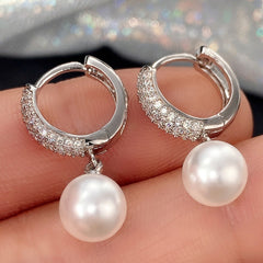 Vintage Freshwater Pearl Drop Earring Zircon Ear Jewelry