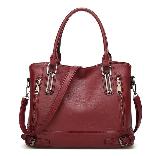 Women's PU Leather Zipper Satchel Purse Large Capacity Crossbody Bag