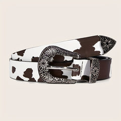  Cow Pattern PU Belt Western Carved Buckle Belts Punk Waistband