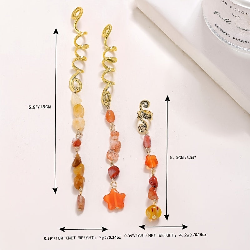 3pcs Tassels Hair Ring Jewelry For Braids Snake Dreadlock Rings