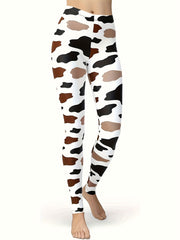  Cow Print High Waisted Yoga Leggings Tummy Control