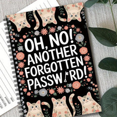 Cat & Floral Password Organizer Notebook 70 Pages Spiral Bound