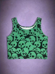 Halloween Skull Print Crop Tank Top Sexy Crew Neck Sleeveless Top For Summer