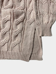  Cable Knit Open Front Sweater Cardigan with Pockets