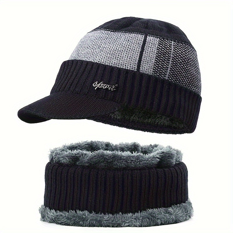 Winter Knit Cap & Scarf Set Warm Knitted Hat For Men And Women
