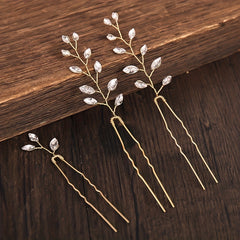 3pcs Rhinestone Flower Hair Pin Wedding Hair Accessories U Shaped Hairpin