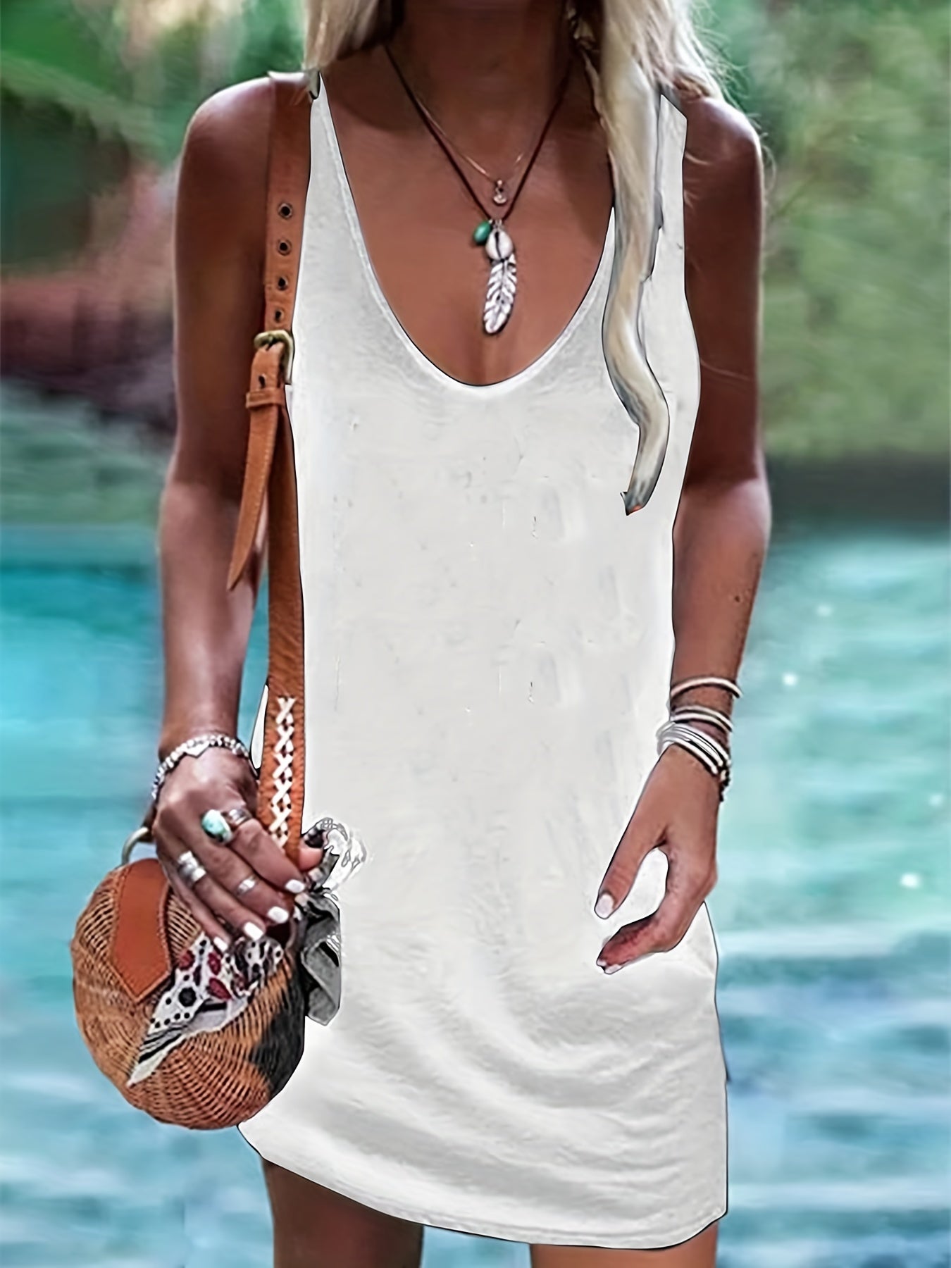 Casual V Neck Sleeveless Tank Dress for Spring & Summer