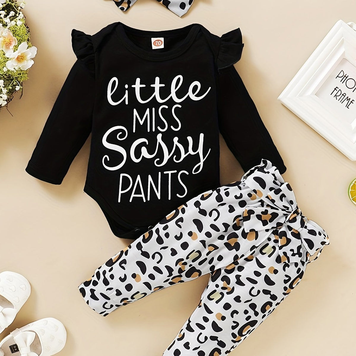 Baby Girls Ruffle Romper Leopard Print Pants 2pcs Set