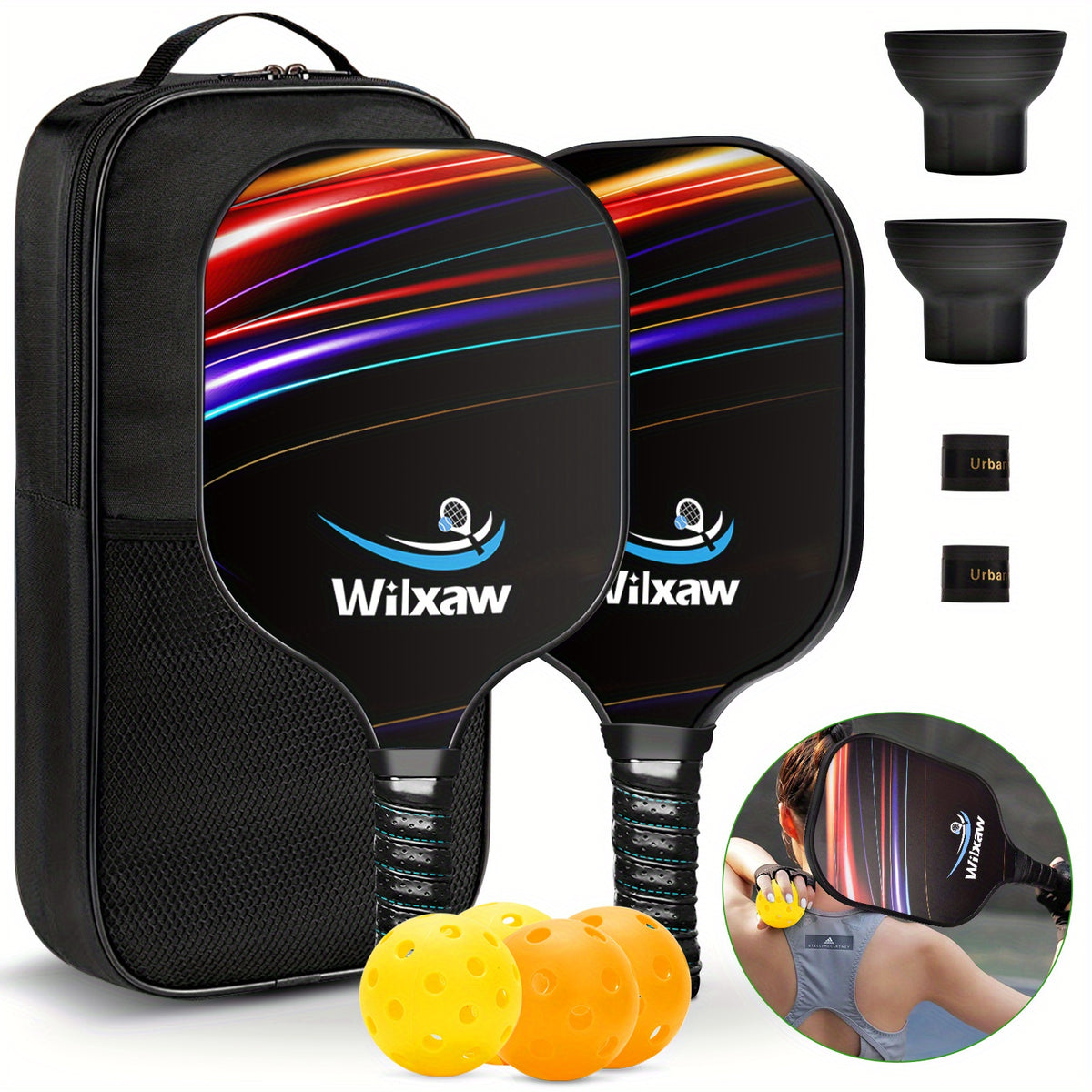 Carbon Fiber Pickleball Rackets Set of 2 with Balls & Accessories