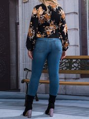  Floral Lantern Sleeve Top with Belt