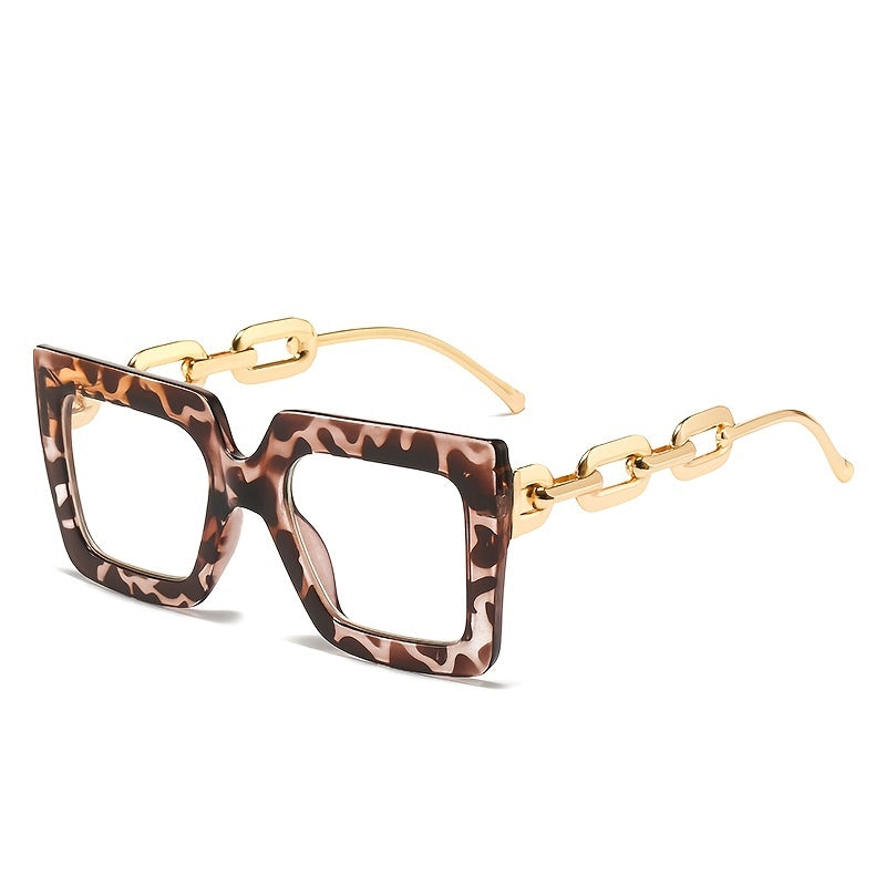 Oversized Square Glasses For Women Large Frame Metal Chain Temple UV Protection