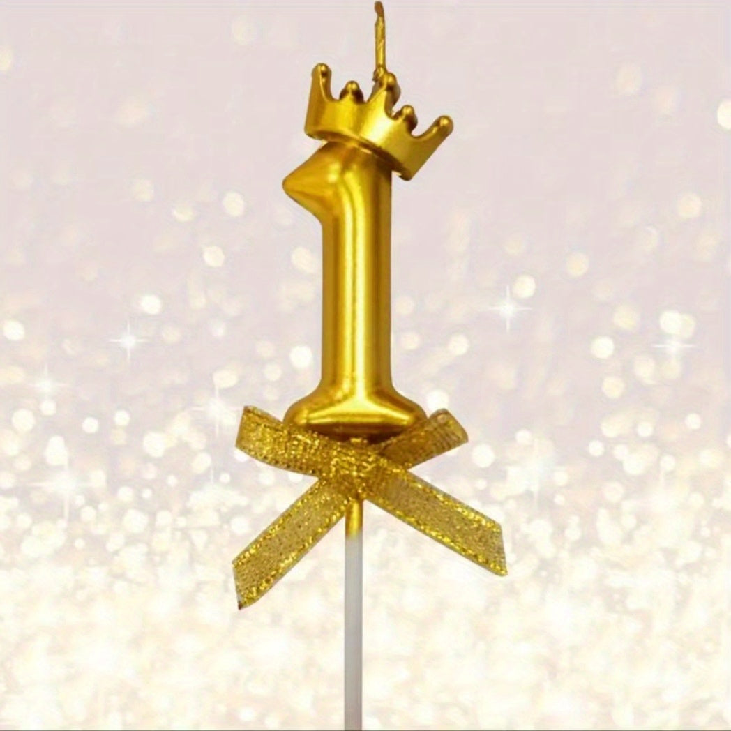 1pc 0-9 Number Candle Crown Bow Birthday Party Cake Decoration