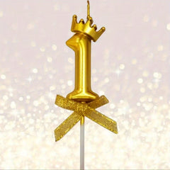 1pc 0-9 Number Candle Crown Bow Birthday Party Cake Decoration