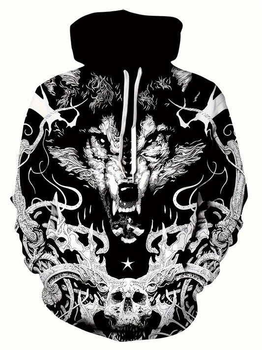 Creative Wolf Print Hoodie for Men