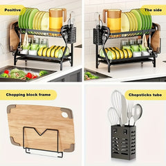 Multifunctional Double layer Bowl Dish Chopsticks Storage Rack