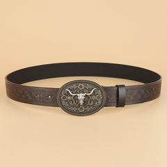 Vintage Coffee Cowboy Belt with Animal Head Buckles