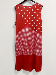  Colorblock Dot Print Tank Dress With Pockets