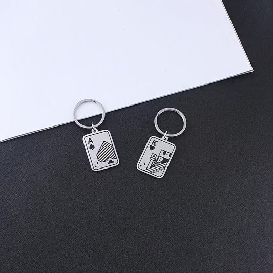 Creative Stainless Steel Playing Card Keychain Keyring Small Gift
