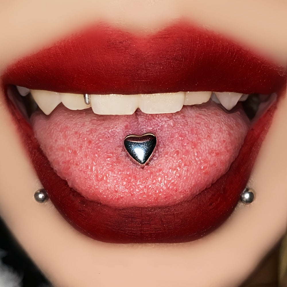 Love Heart Tongue Barbell Ring Piercing 14g