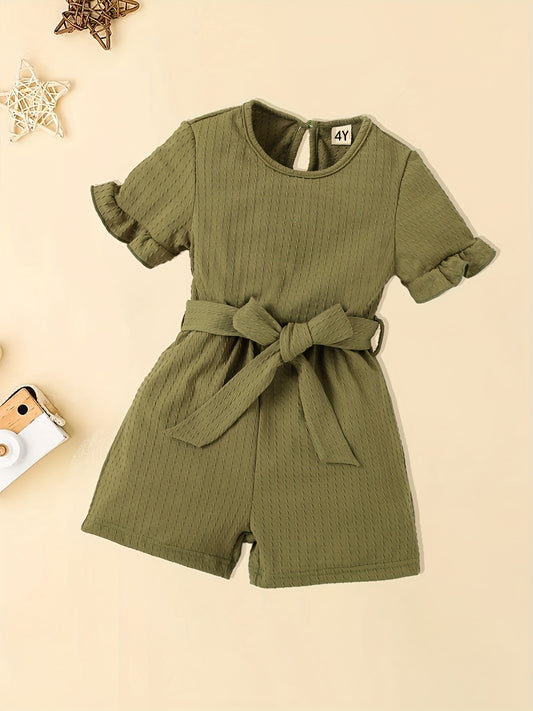 Girl's Back Buckle Jumpsuit with Belt - Summer Clothes