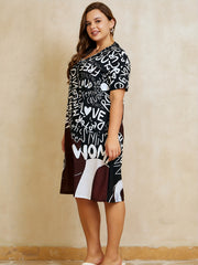 Women's Plus Colorblock Letter Print V Neck Dress With Pockets