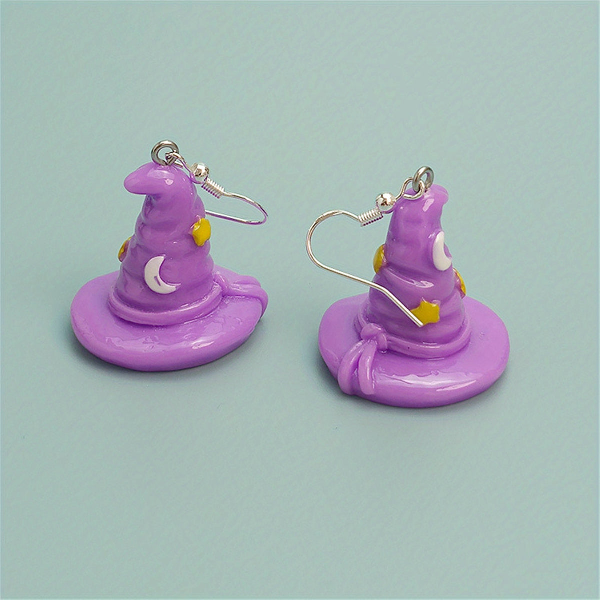Halloween Purple Witch Hat Dangle Earrings for Women Girls