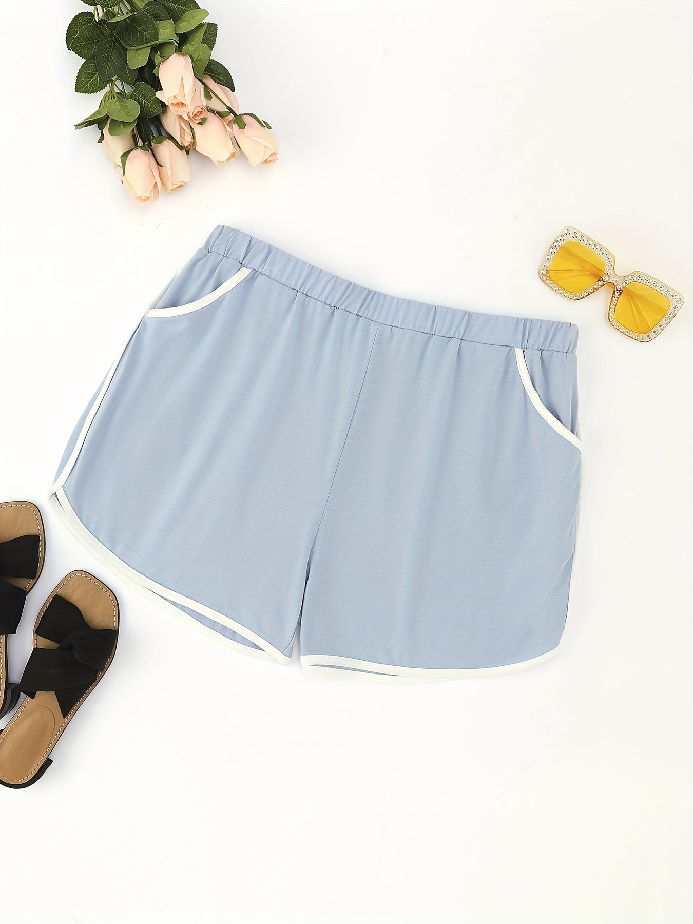  Colorblock Elastic Pajama Shorts
