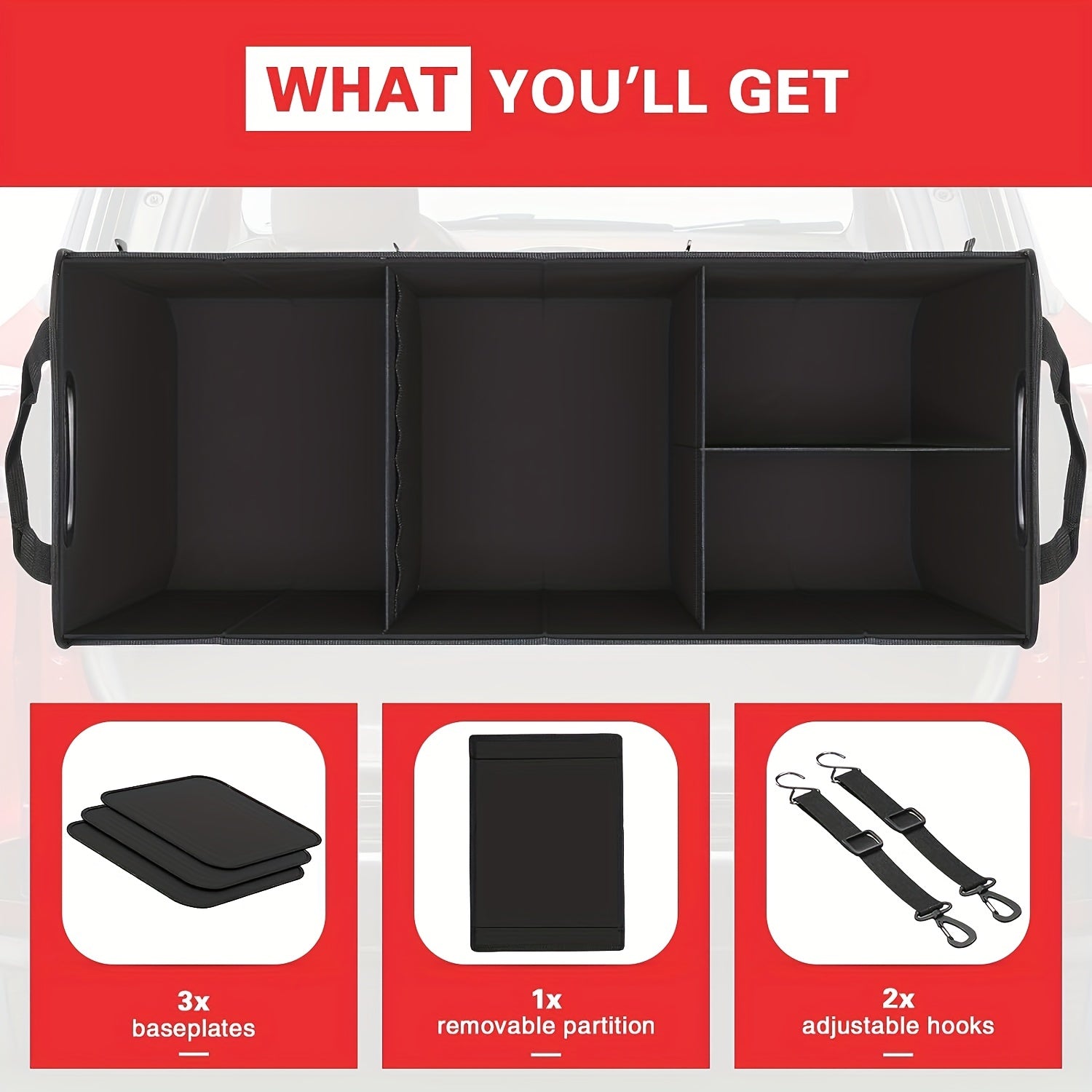 Large Trunk Organizer For Car Collapsible Compartment Car Trunk Organizer