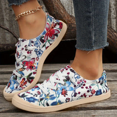 Women's Flower Pattern Canvas Lace-Up Sneakers