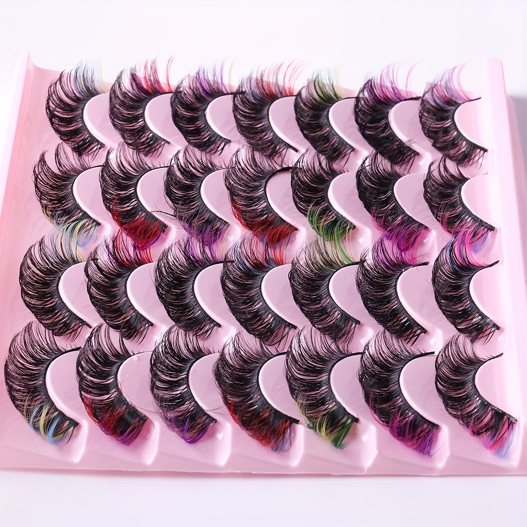 Colorful Layered Faux Mink False Eyelashes - 14 Pairs