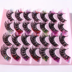 Colorful Layered Faux Mink False Eyelashes - 14 Pairs