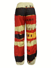  Colorblock Stripe Wide Leg Pants With Pockets