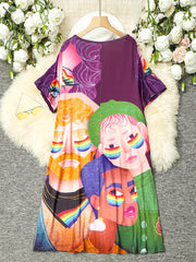  Cartoon Print V Neck Dress