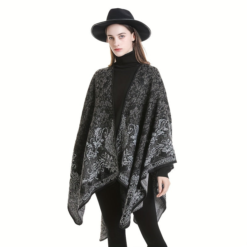 Cashmere Shawl Print Warm Long Shawl Casual Blanket Open Front Poncho Cape