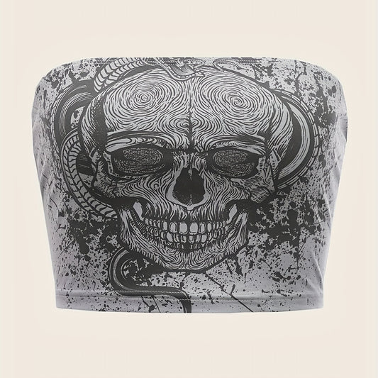 Skull Print Tube Top Sleeveless Summer Casual