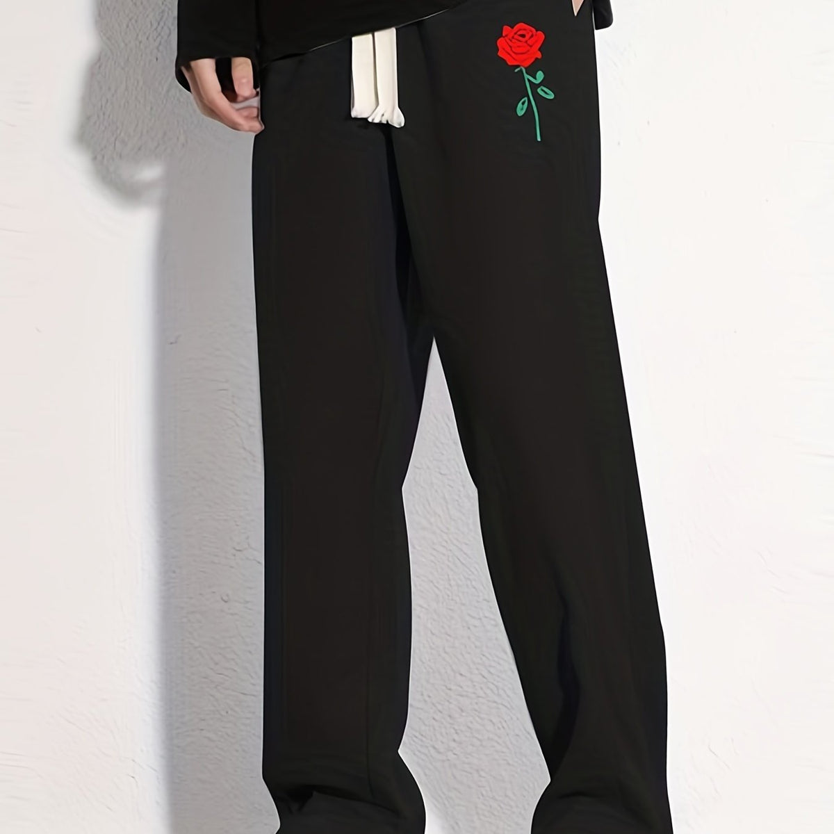 Rose Pattern Applique Mopping Pants Men's Casual Joggers