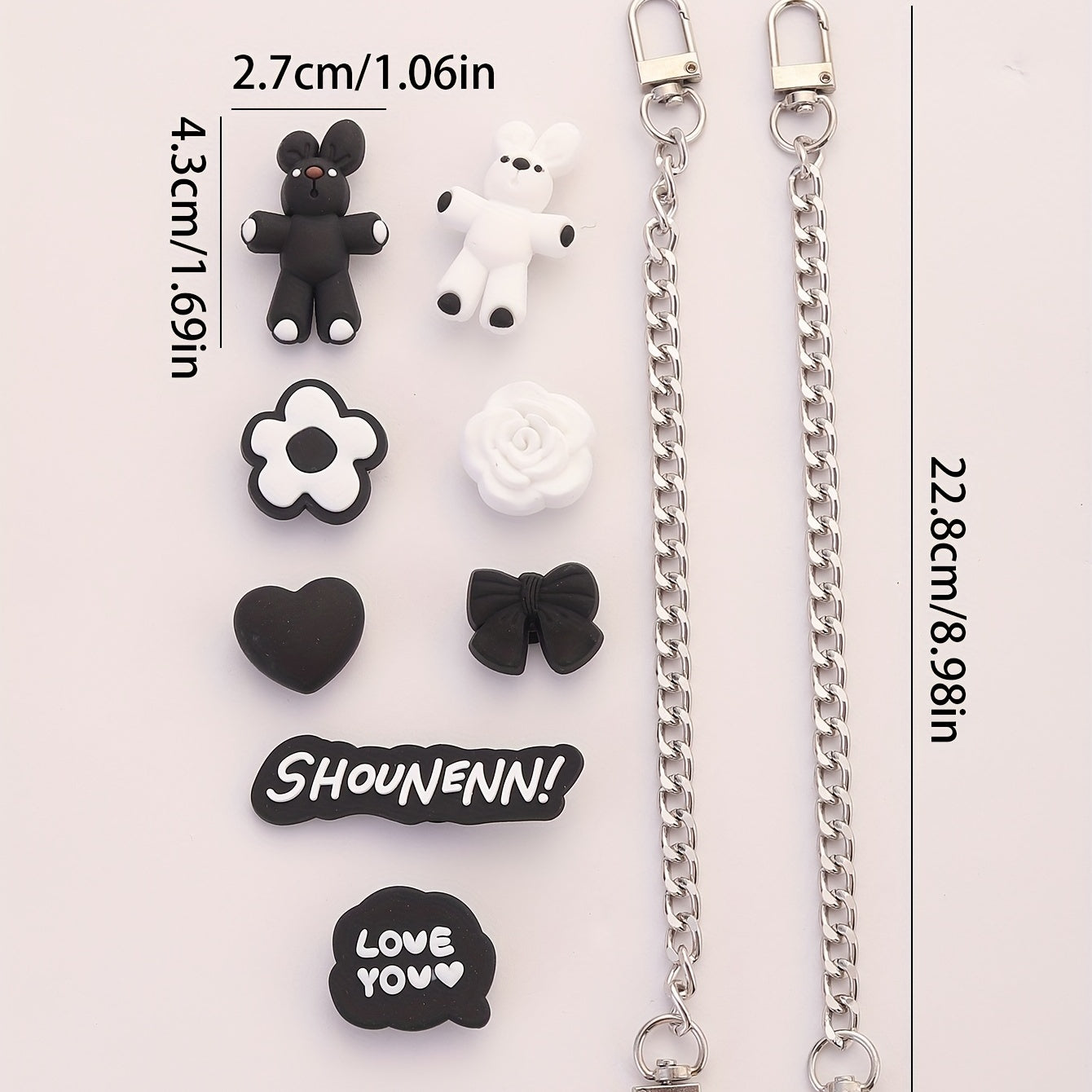 10pcs Cartoon Bunny Shoe Charm With Chain & Pattern Clogs Buckle