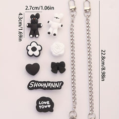 10pcs Cartoon Bunny Shoe Charm With Chain & Pattern Clogs Buckle