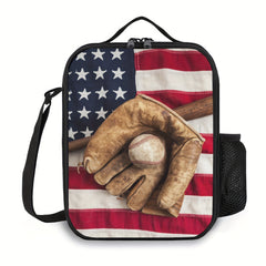 Baseball American Flag Lunch Box Bag Insulated Thermal Cooler Ice Pack Camping