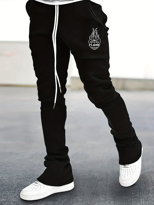 Men's Globe Pattern Flared Trousers Hip Hop Style Joggers