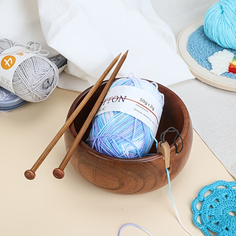 Large Capacity Wooden Yarn Bowl for Knitting Storage