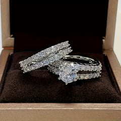 2pcs Zirconia Couple Wedding Rings 18K Plated Glitter Ring