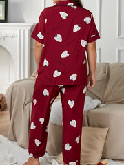  Strawberry Print Pajama Set Button Up & Pants Lounge 2 Pi
