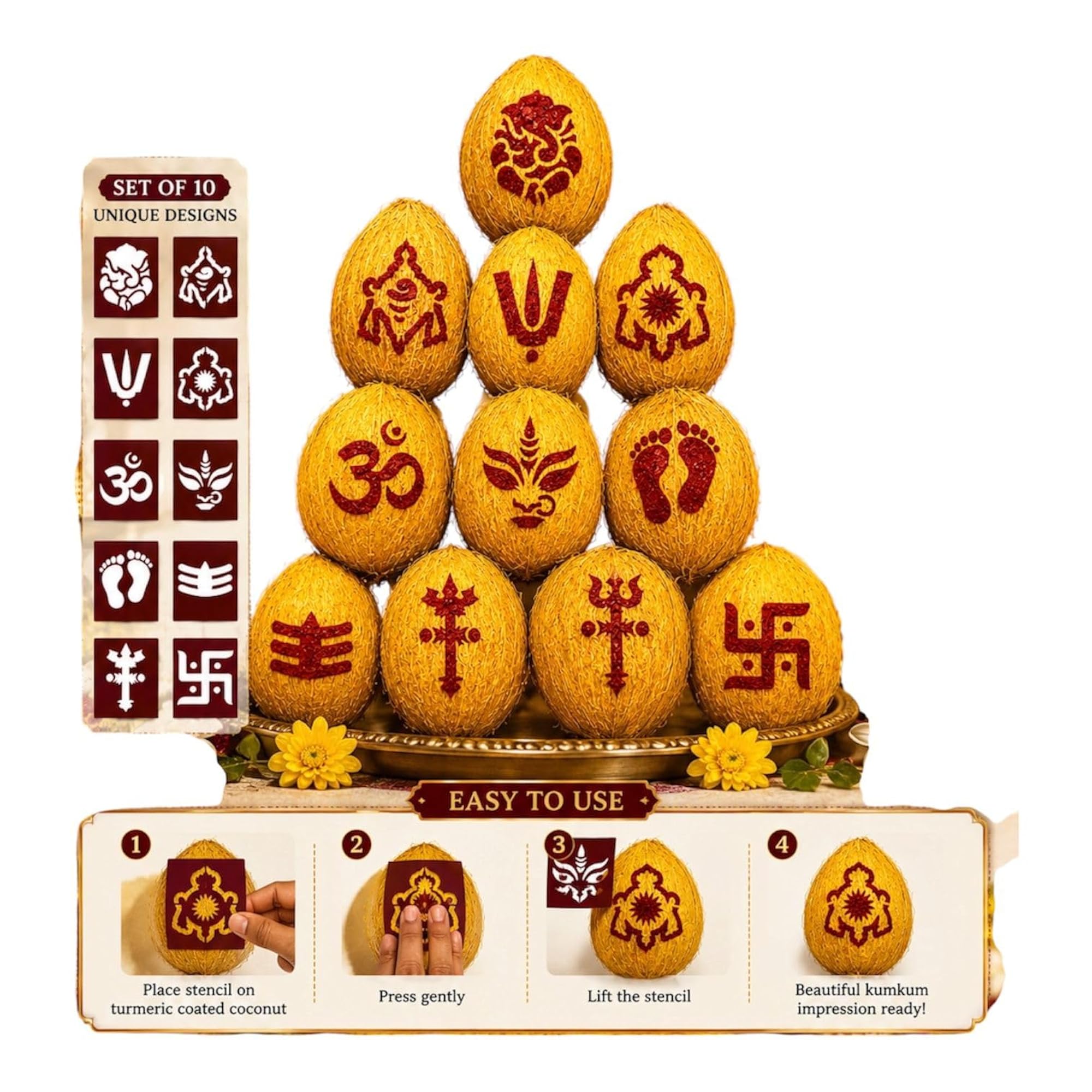 Hindu Religious Symbol Coconut Kalasam Stencils for Navratri & Ganesh ...