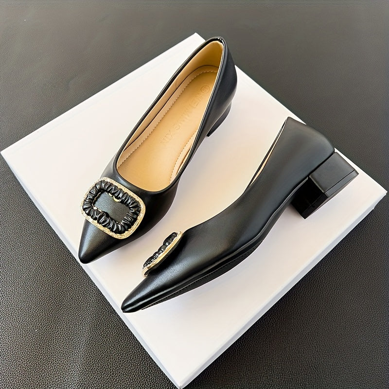 Women's Buckle Decor Point Toe Block Heel Shoes