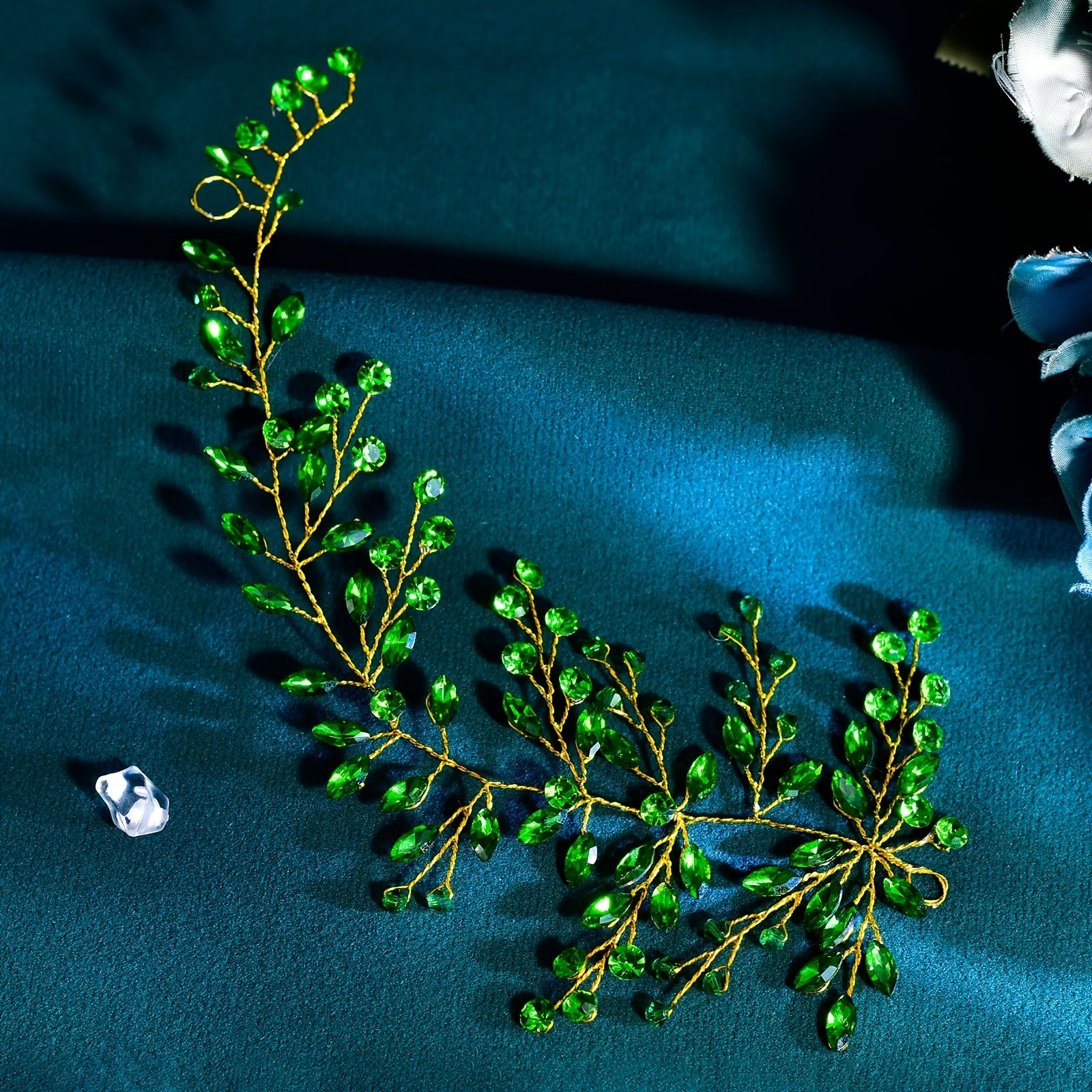 Green Floral Bridal Headpiece with Pearl Accents