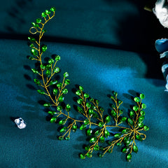 Green Floral Bridal Headpiece with Pearl Accents