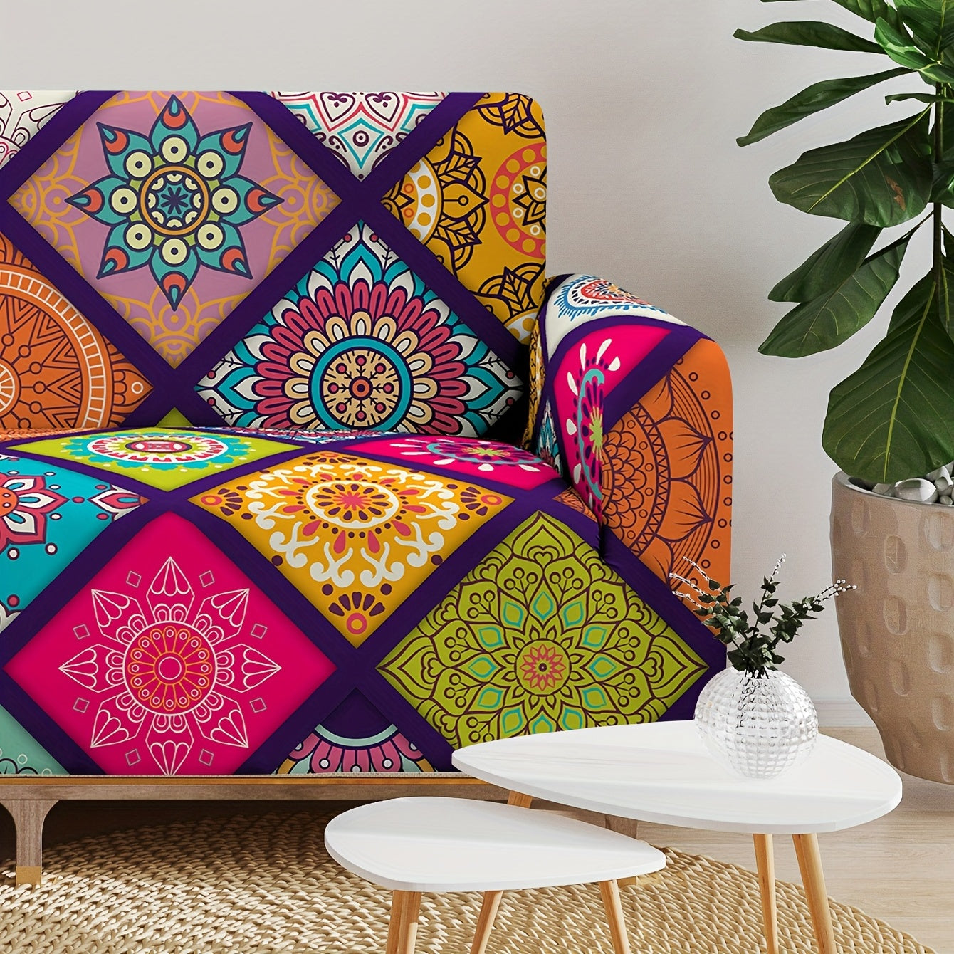 Colorful Bohemian Stretch Sofa Cover with Elastic Band