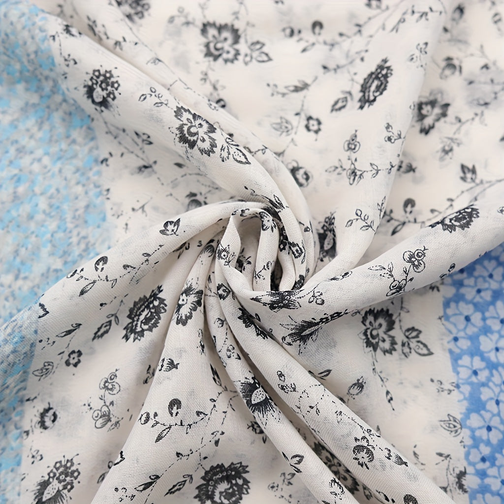 Floral Printed Tassel Scarf Stitching Pattern Shawl Women
