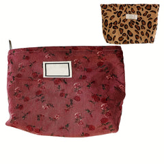 Roomy Corduroy Toiletry Bag for Women - Travel Makeup Pouch Organizer